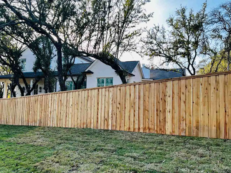 Newly built timber paling fence on residential property.