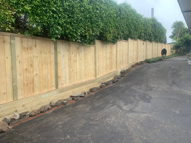 Newly built timber batten fence on residential property.