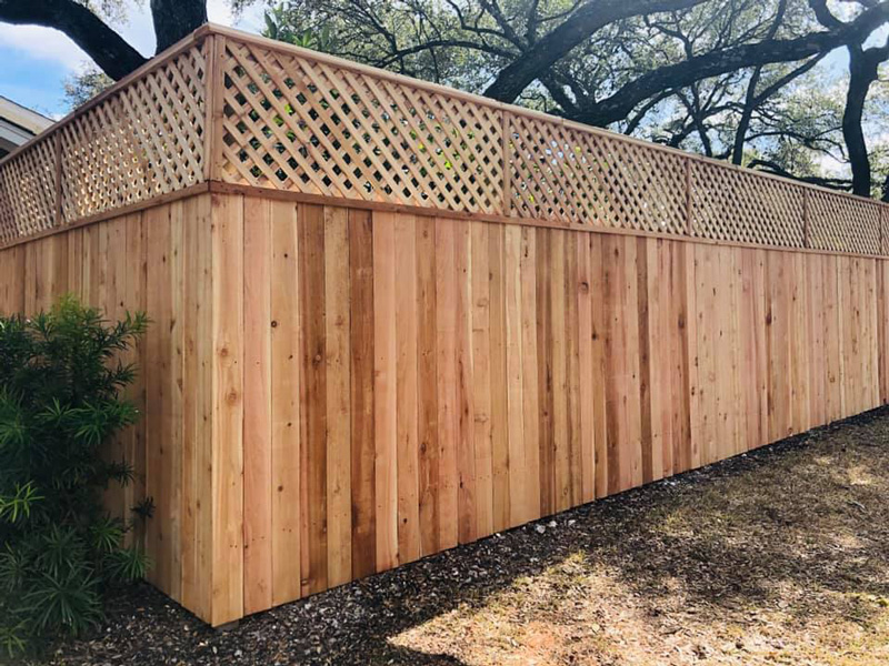 Timber paling fence with exposed posts and lattice on top, residential property